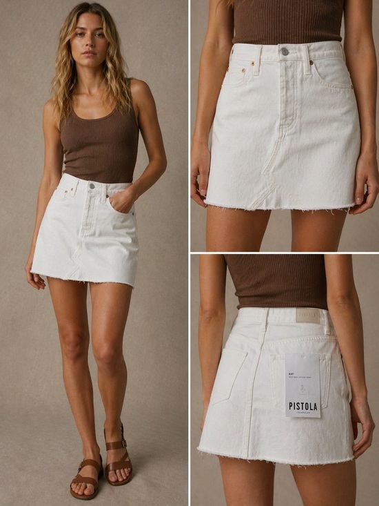 pistola Dresses & Skirts - Pistola Kat High Rise Vintage Denim Mini Skirt White Size 26 NWT